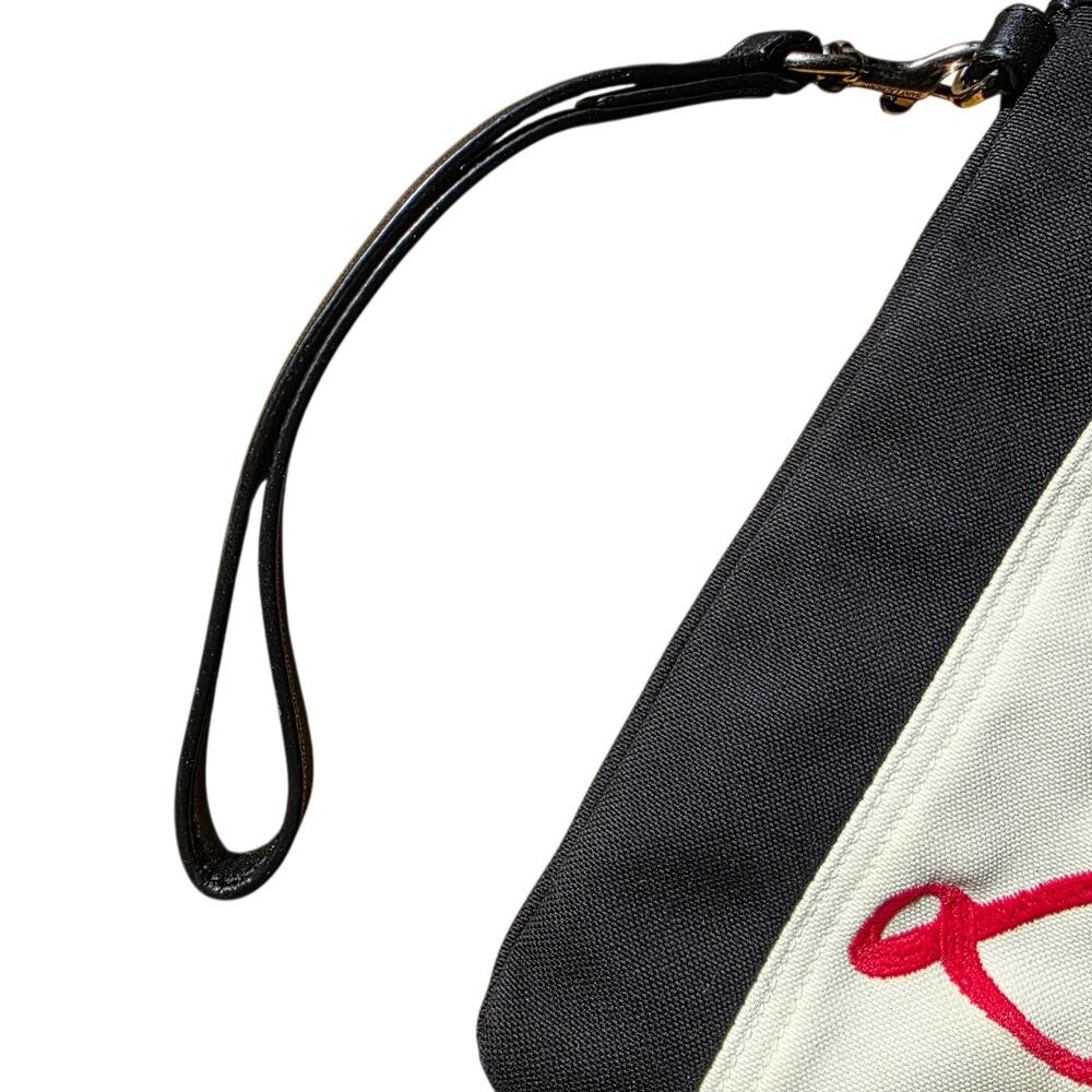 Saint Laurent YSL Stripe Canvas Wristlet Pouch Clutch Red Logo Auth w/ COA - Picture 6 of 9